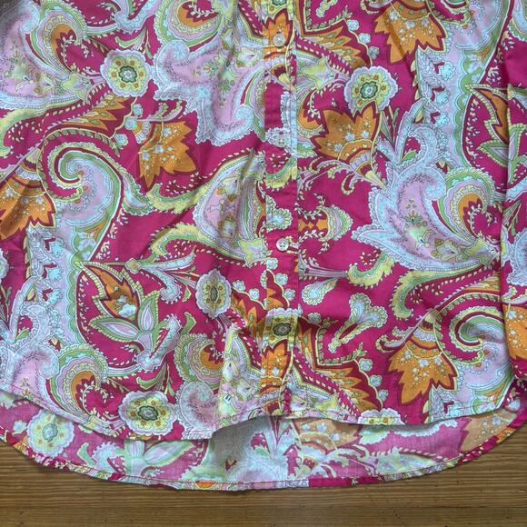 Ralph Lauren red pink paisley quarter sleeve button up womens shirt SIZE L - Picture 4 of 5